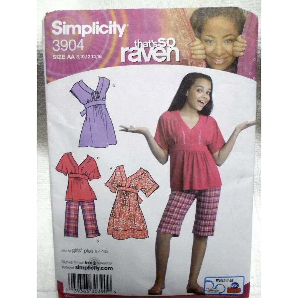 Simplicity 3904 Sewing Pattern Girls Plus Dress Top Shorts 8-16 Raven Uncut